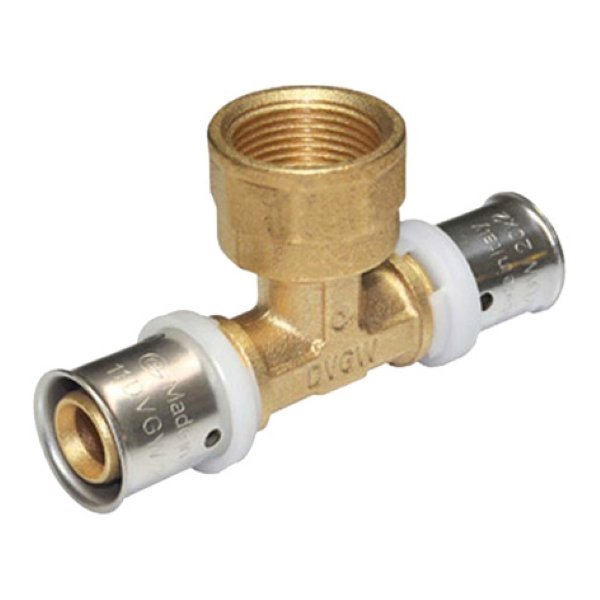 COMISA PRESS verloop T-stuk WATER 2x16 mm x 1/2" binnendraad