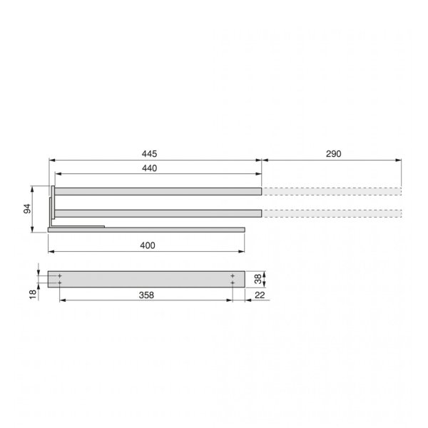 handdoekrek uittrekbaar 2 armen maten