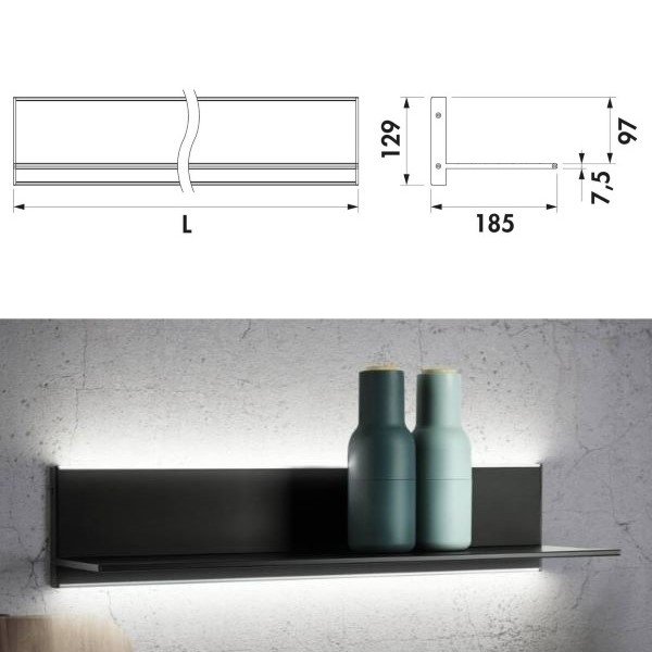 led wandbord zwart mat 120 cm f