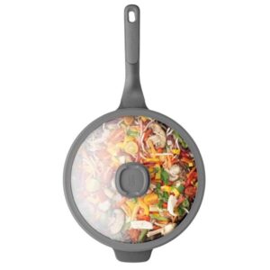 leo recycled wok antikleef met deksel stone 28cm